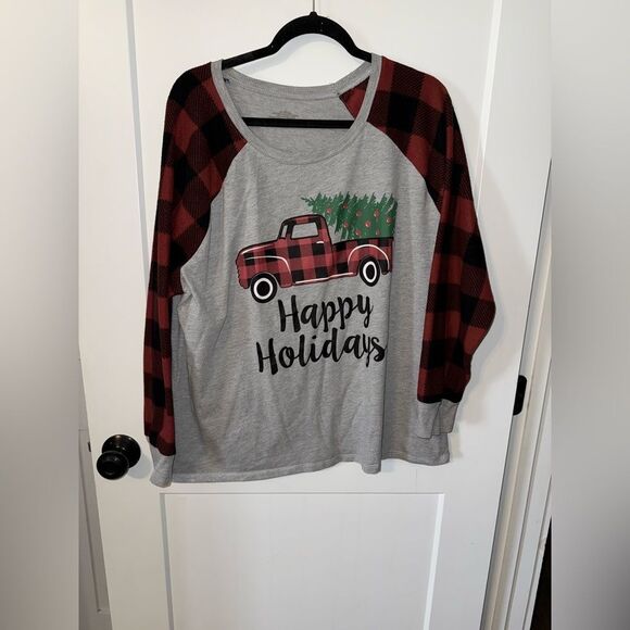 Red and Black Plaid Holiday Shirt with Festive Truck - Picture 1 of 6